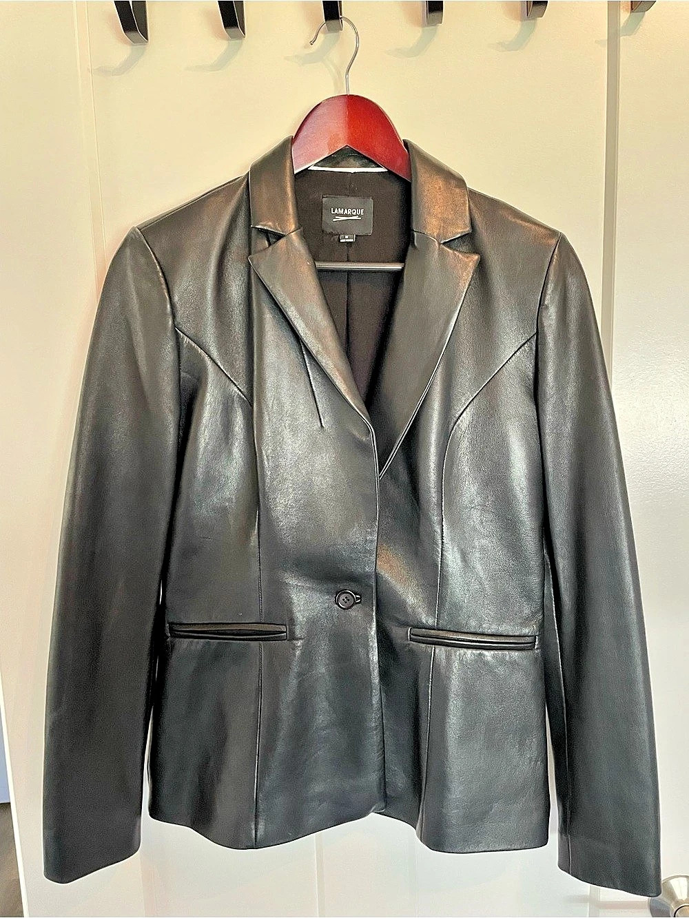 Lamarque Leather Blazer Jacket in Black Size Medium Like New